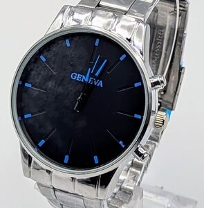 Geneva Silver and Black Watch with Minimalist Design